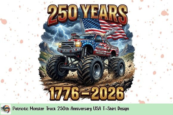 Patriotic Monster Truck Design: 250th Anniversary USA T-Shirt Art