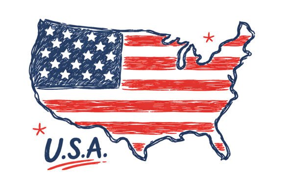 USA Flag Map Hand Drawn Design: A Vintage Asset for Modern Projects