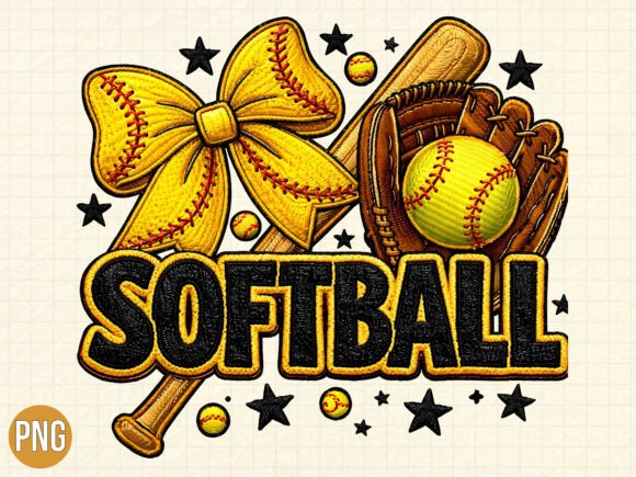 Yellow Softball Bow Mitt Design PNG: Elevate Your Creative Projects